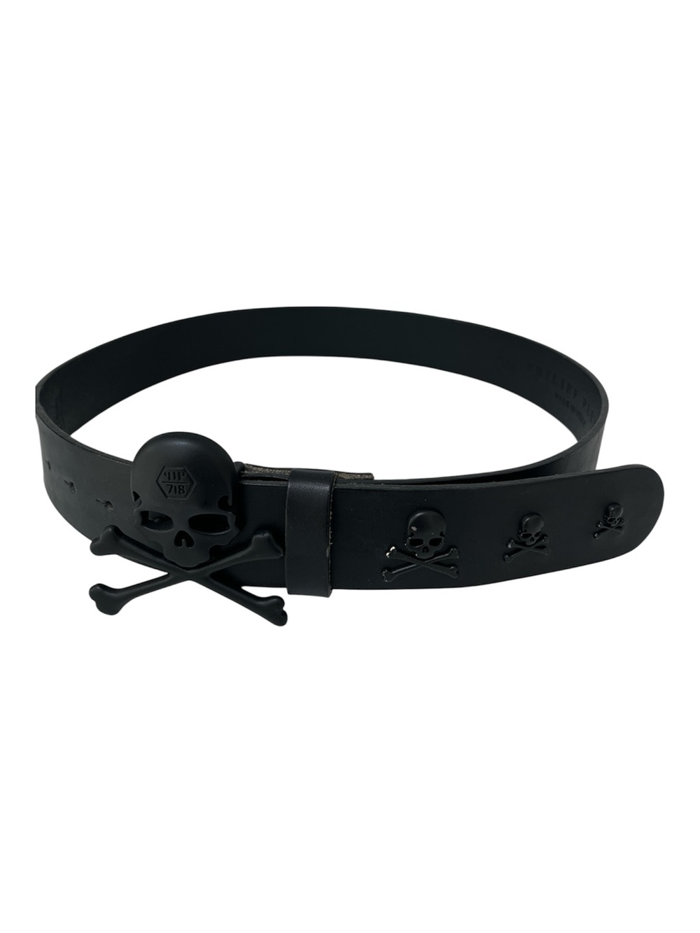 Philip Plein Black Skull Leather Belt 110